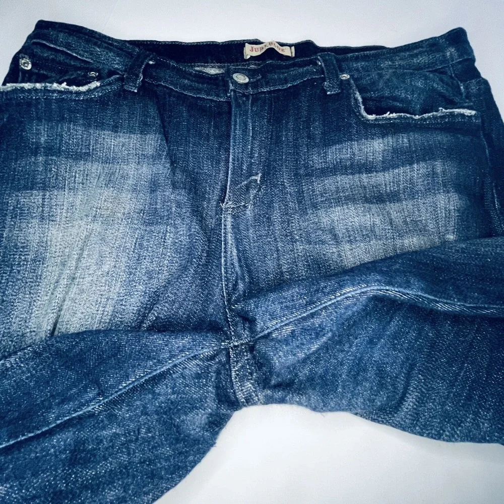 Judy Blue Jeans Women 1X Blue Denim Straight Medium Wash Distressed Destroyed